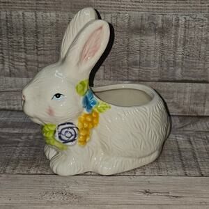Vintage Ceramic Bunny Planter Easter Flower Succulent Holder Tier Tray Decor